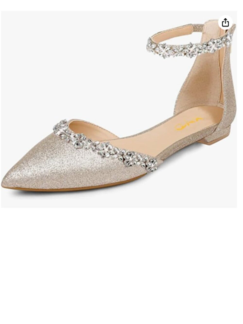 XYD Light Gold-glitter Pointed Toe D'Orsay Wedding Flat Sandals Sparkly Shoes